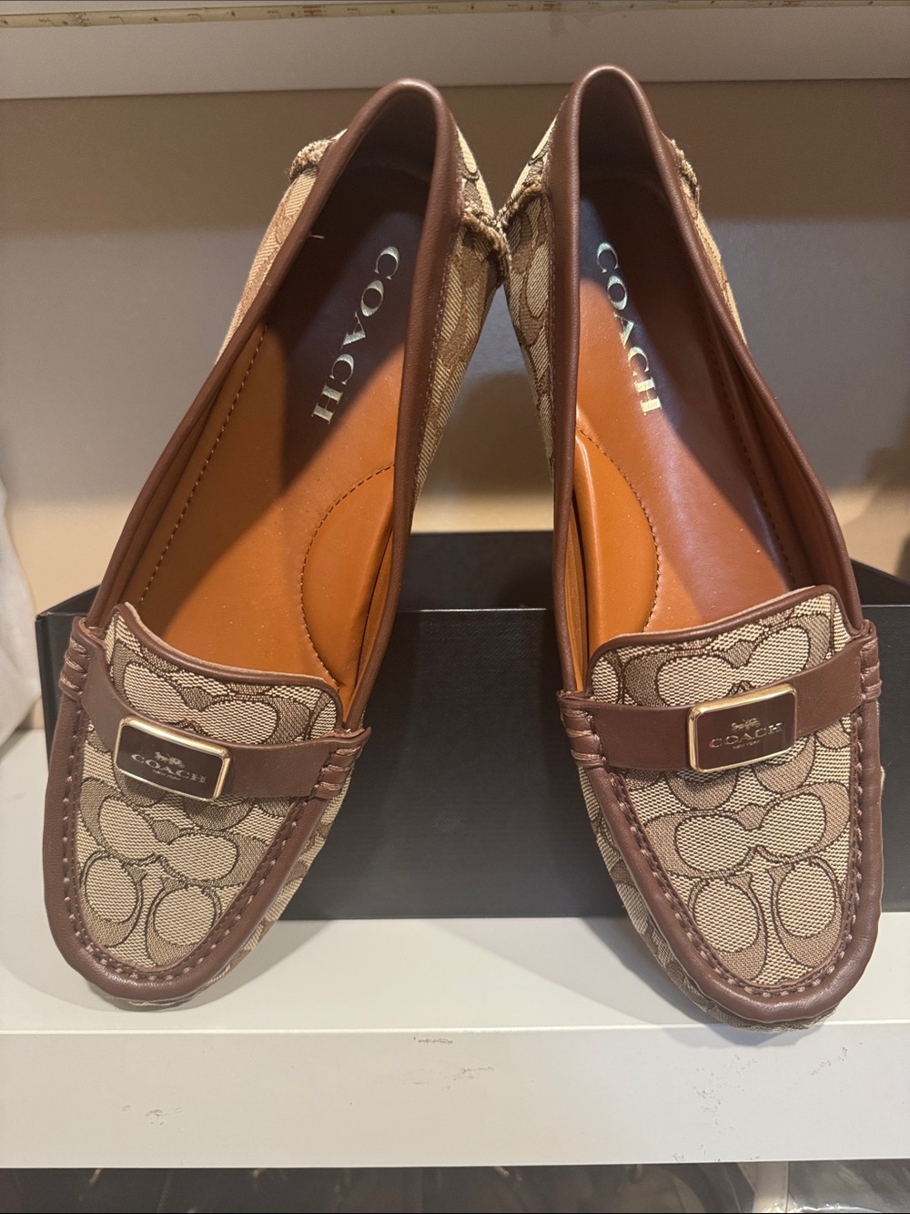 Coach Tan/Brown Signature Canvas Penny Loafers